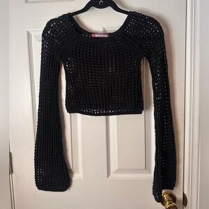 Urban Outfitters Black Crochet Open-Knit Cropped Sweater Size XS